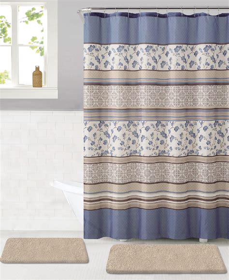 Cut-and-loop bath rugs feature a skid-resistant backing and slip-resistant surface for added stability. . Bathroom shower curtain and rug set